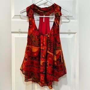 Free People Paisley Strawberry Halter Tank Sz L Festival Colorful Boho Hippie